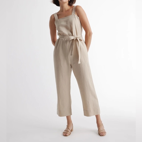 Quince Pants - NEW QUINCE 100% European Linen Square Neck Jumpsuit in Driftwood Medium Netutral